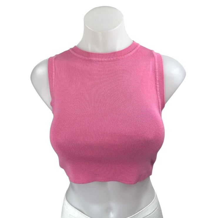 Zara Women's Pink Rib Knit Sleeveless High Neck Crop Sweater Vest Tank Top Sz S