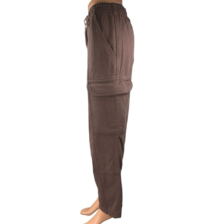 Pacsun Women's Brown Straight Wide Leg Elastic Waist Cargo Trousers Pants Size L