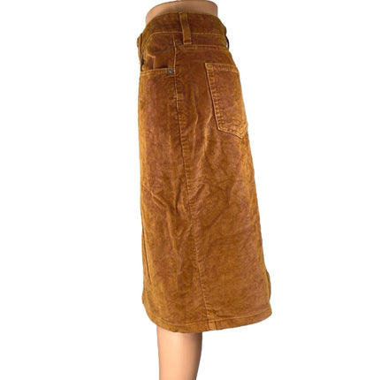 Everlane Acorn Brown Corduroy Velvet Velour Button-Front Midi A-line Skirt Sz 26
