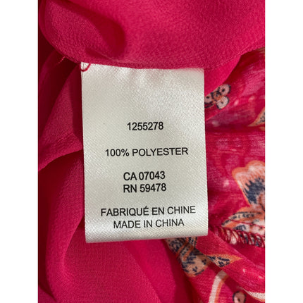 Rachel Zoe Women's Pink Red Floral Short Puff Sleeve V Neck Blouse Top Size M
