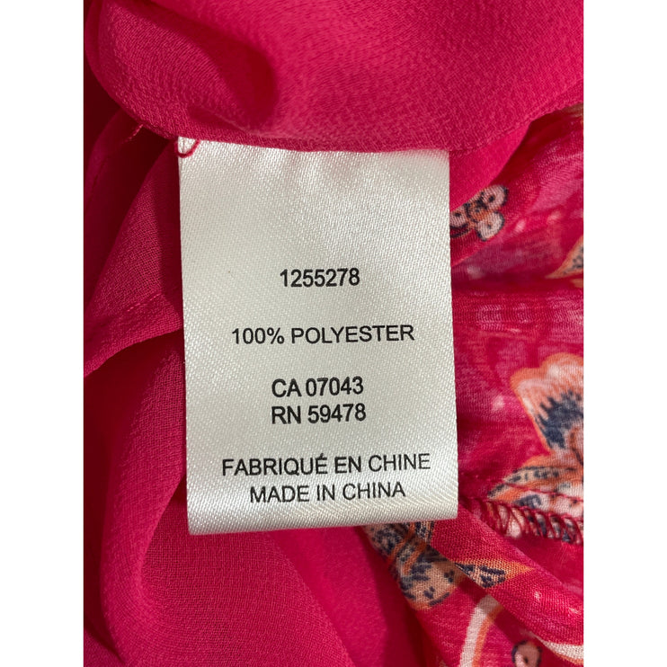 Rachel Zoe Women's Pink Red Floral Short Puff Sleeve V Neck Blouse Top Size M