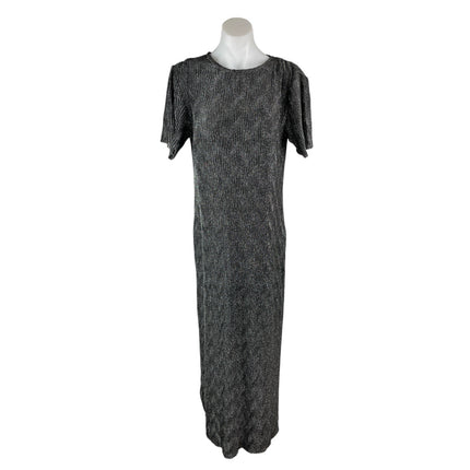 MNG Mango Womens Black Glitter Metallic Textured Short Sleeve Maxi Shift Dress 4