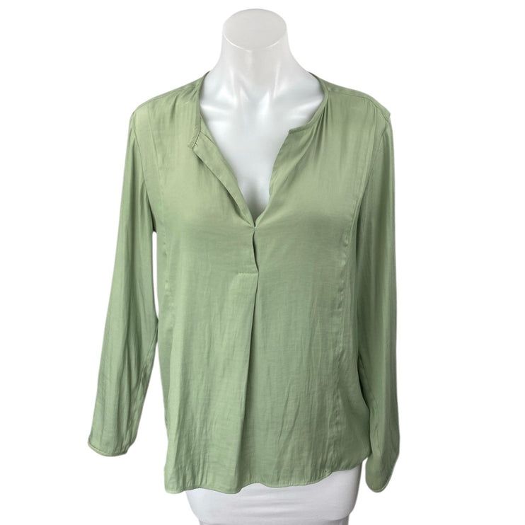 Banana Republic Women's Silky Satin Green Long Sleeve V-Neck Blouse Top Size M