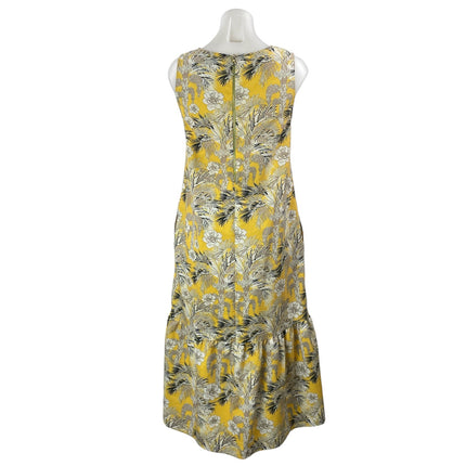 MNG Mango Yellow Floral Sleeveless V Neck Drop Waist Ruffle Midi Skirt Size 4