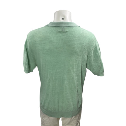 ID Menswear Men's Green Linen Knit Short Sleeve Golf Polo Sweater Top Size L