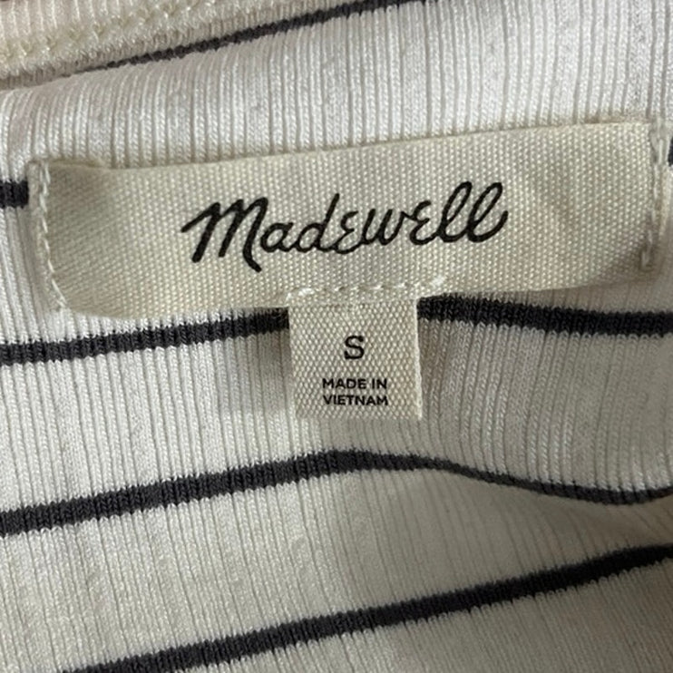 Madewell Cream Black Striped Ribbed Knit Short Sleeve T Shirt Tee Top Size S