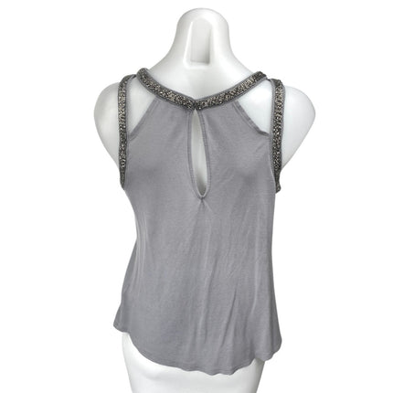 Express Gray Beaded Jeweled Rhinestone Sleeveless Cami Blouse Tank Top Size S