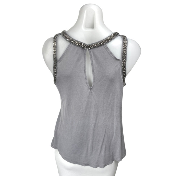 Express Gray Beaded Jeweled Rhinestone Sleeveless Cami Blouse Tank Top Size S