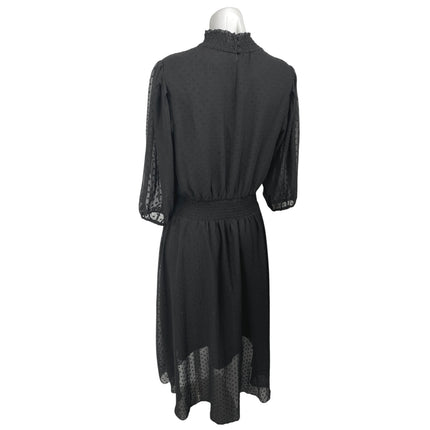 Nanette Lepore Black Half Sleeve Swiss Dot Mock Neck Fit & Flare Maxi Dress 10