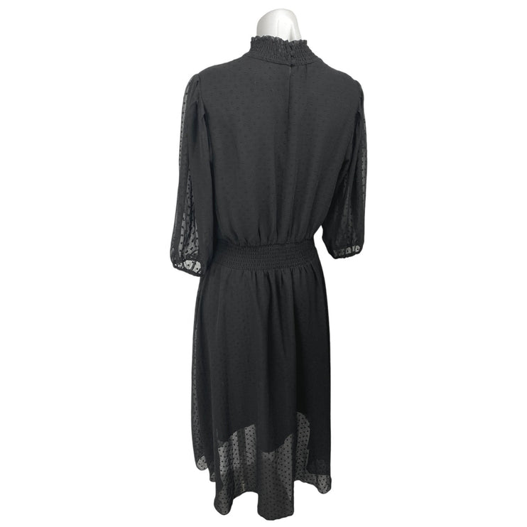 Nanette Lepore Black Half Sleeve Swiss Dot Mock Neck Fit & Flare Maxi Dress 10