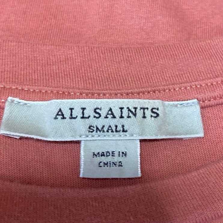 AllSaints Women's Pink Orange Sleeveless Crew Neck Muscle Tee Tank Top Size S