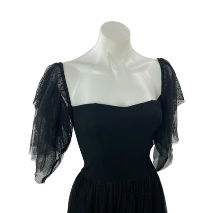 French Connection Black Flutter Sleeve Sweetheart Mesh A Line Midi Dress Size 4