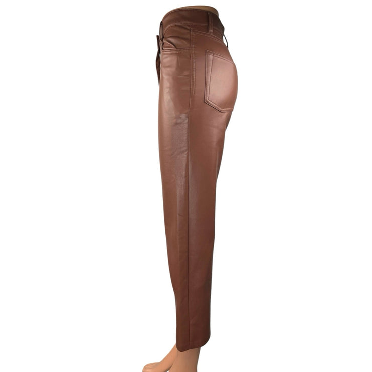 Aritzia Wilfred The Melina Brown Faux Leather Vegan Cropped Trouser Pants Size 0
