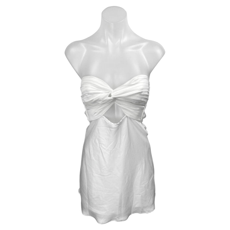 Princess Polly Shellie White Silk Satin Bandeau Twist Cutout Mini A Line Dress 2