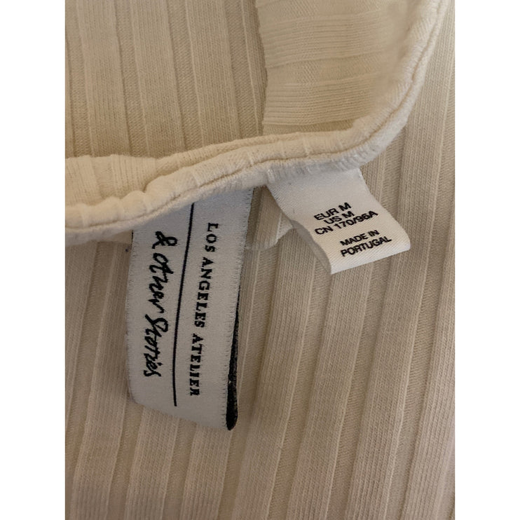 & Other Stories Beige Cream Short Puff Sleeve Scoop Neck Blouse Bodysuit Top M