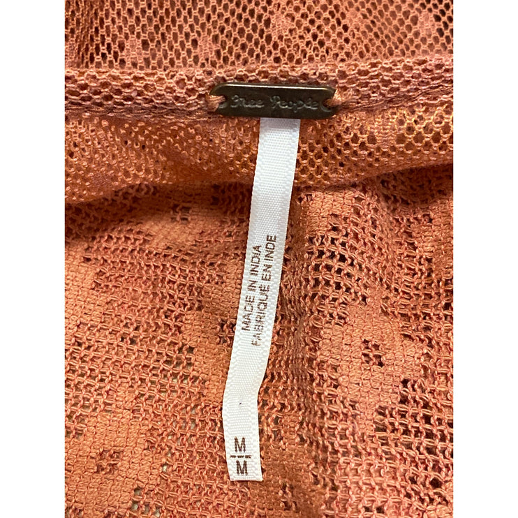 Free People Heartstrings Summer Orange Floral Puff Sleeve Crop Blouse Top Size M