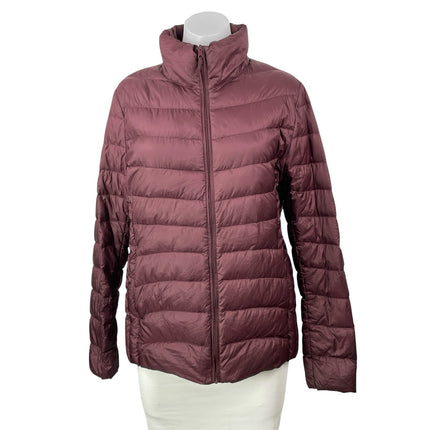 Uniqlo Burgundy Long Sleeves Quilted Ultra Light Down Puffer Coat Jacket Size L