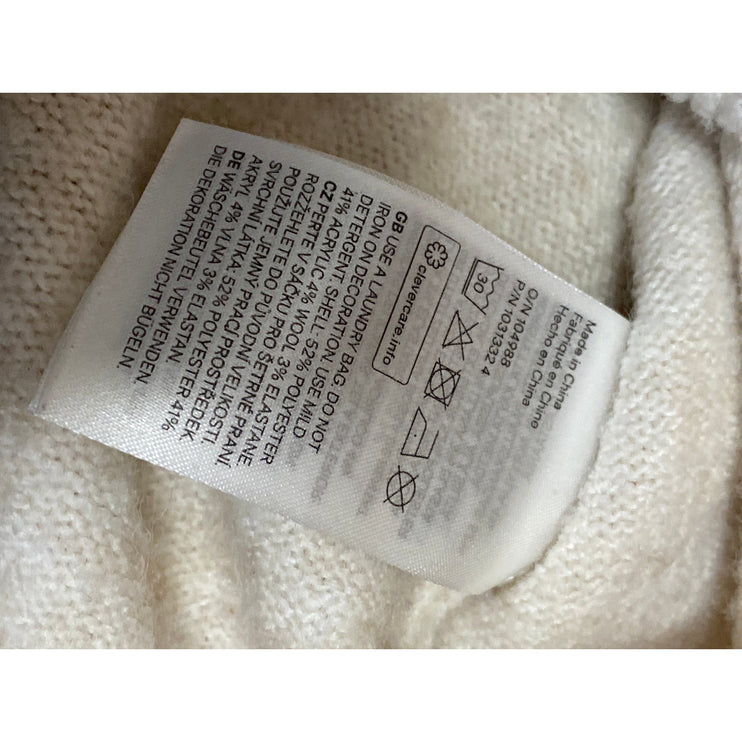 H&M Women's Cream Wool Pearl Beaded V Neck Long Sleeve Cardigan Sweater Top Sz S