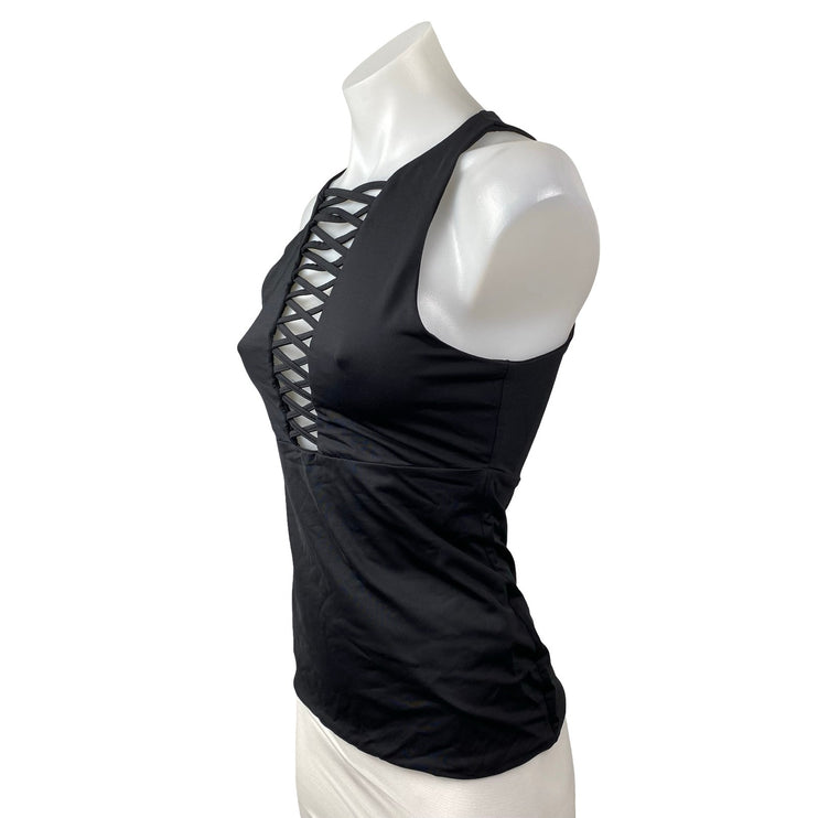 Kookai Women's Black Lace Up Crisscross Sleeveless Cami Blouse Tank Top Size 1