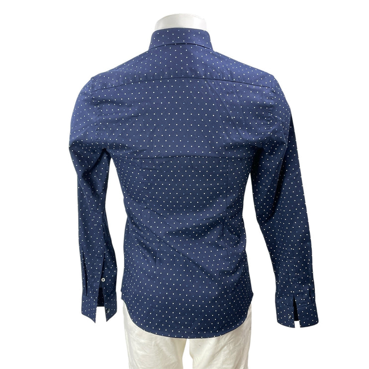 Zara Men's Blue Polka Dots Slim Fit Long Sleeve Button Down Shirt Top Size S