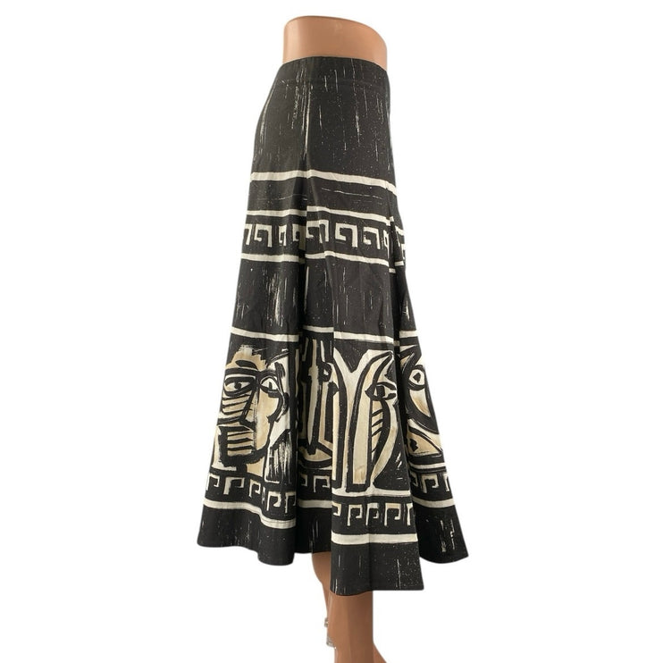 Women's Multicolor Nomad Printed High Waisted Zip Midi A-Line Flared Skirt Sz S