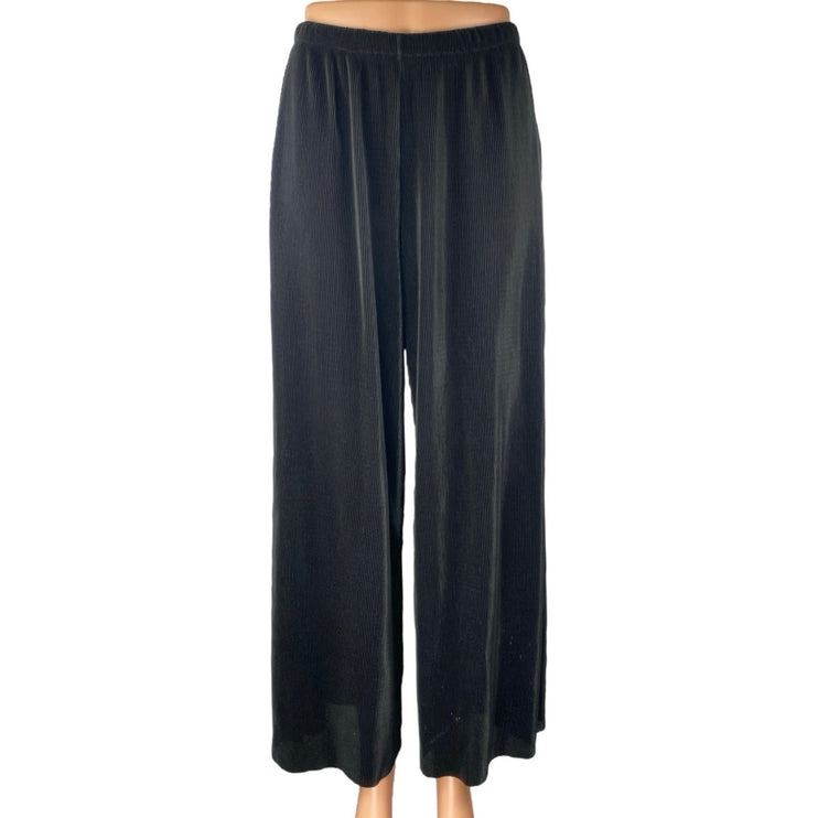 Zara Black Women's Ribbed Elastic High Waisted Wide Leg Trousers Pants Size S