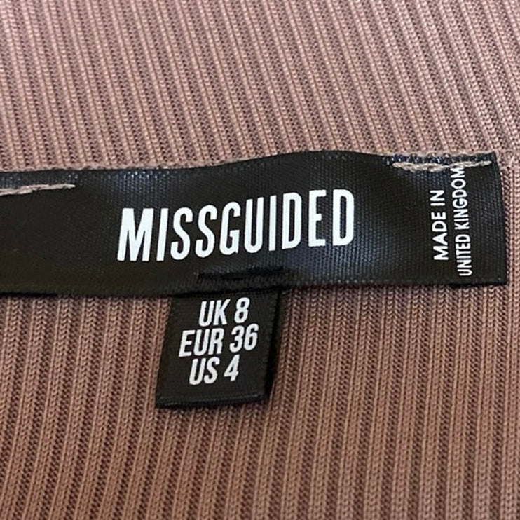 Missguided Brown Ribbed Knit Sleeveless Square Neck Cami Tank Crop Top Size 4
