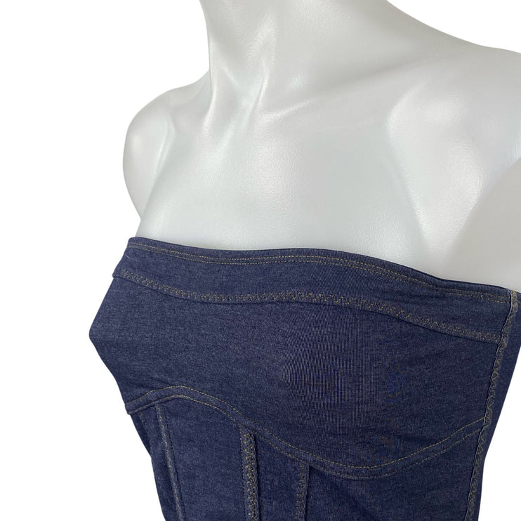 Out From Under Done Up In Denim Sleeveless Tube Bandeau Bustier Corset Top Sz M