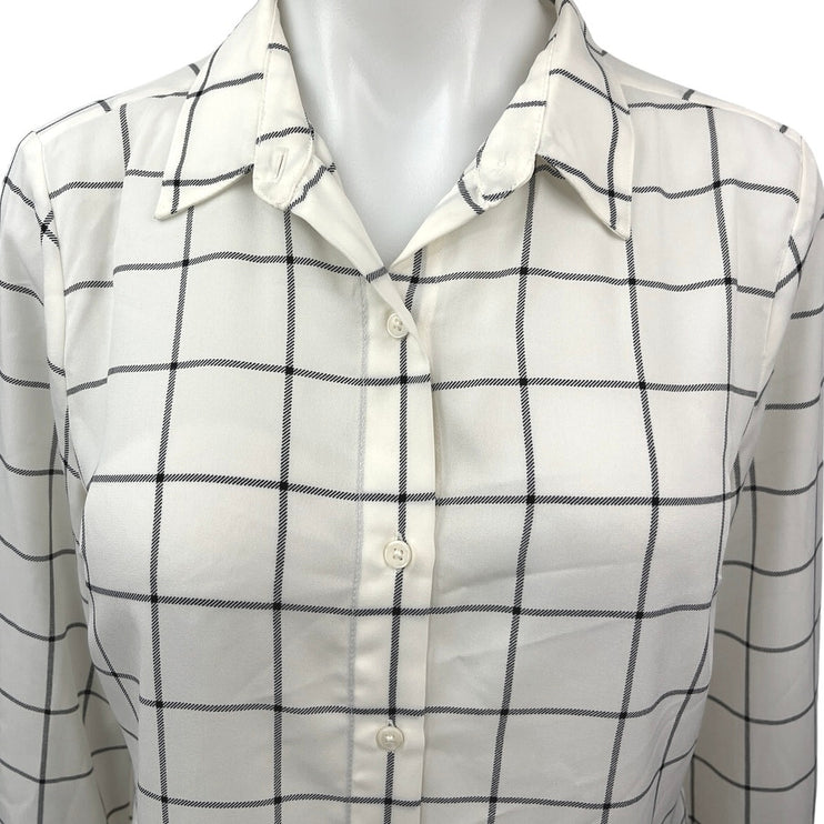 Banana Republic White Plaid Checkered Button Down Long Sleeve Shirt Blouse Top S