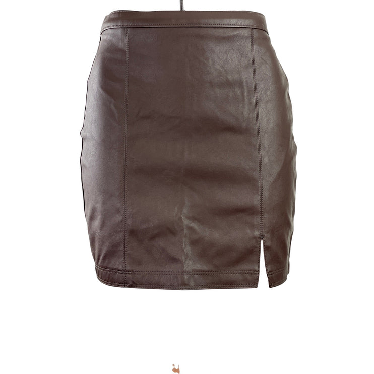 NEW Abercrombie & Fitch Brown Faux Leather Vegan Slit Pencil Mini Skirt Size XS