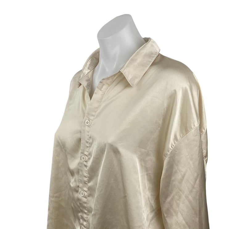 Missguided Women's Cream Silk Satin Long Sleeve Loose Button Down Shirt Top 6