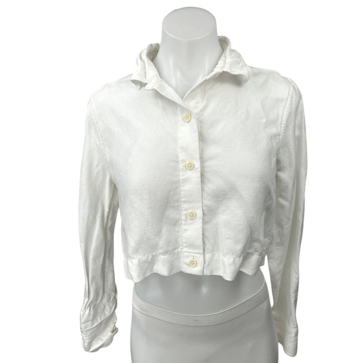 Aritzia Wilfred White Button Collar Long Sleeve Crop Shirt Blouse Top Size 2XS