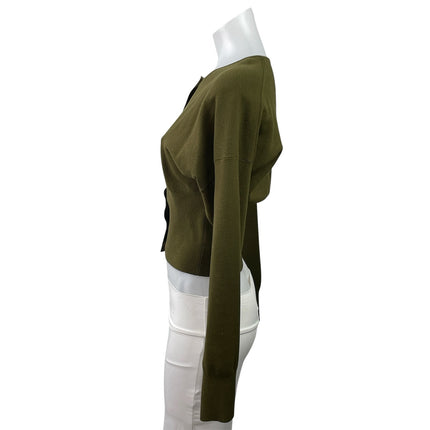 Aritzia Wilfred Olive Green Knit Balloon Sleeve Button Down Cardigan Sweater M