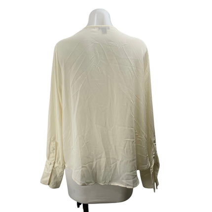 NEW Halogen Cream White Faux Wrap V-neck Pleated Long Sleeve Blouse Top Size XL