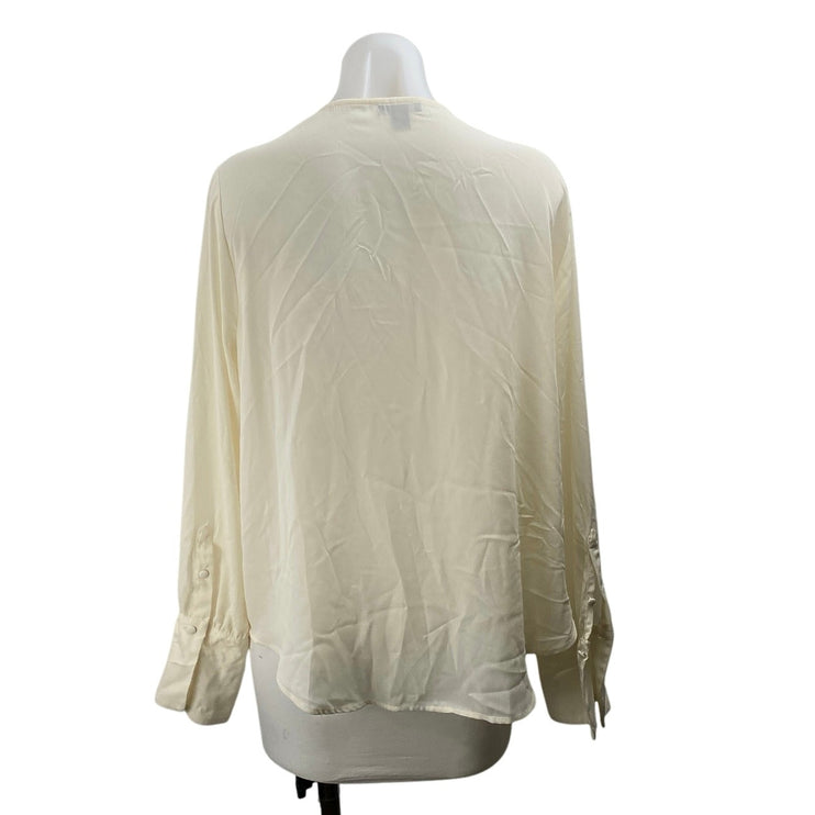 NEW Halogen Cream White Faux Wrap V-neck Pleated Long Sleeve Blouse Top Size XL