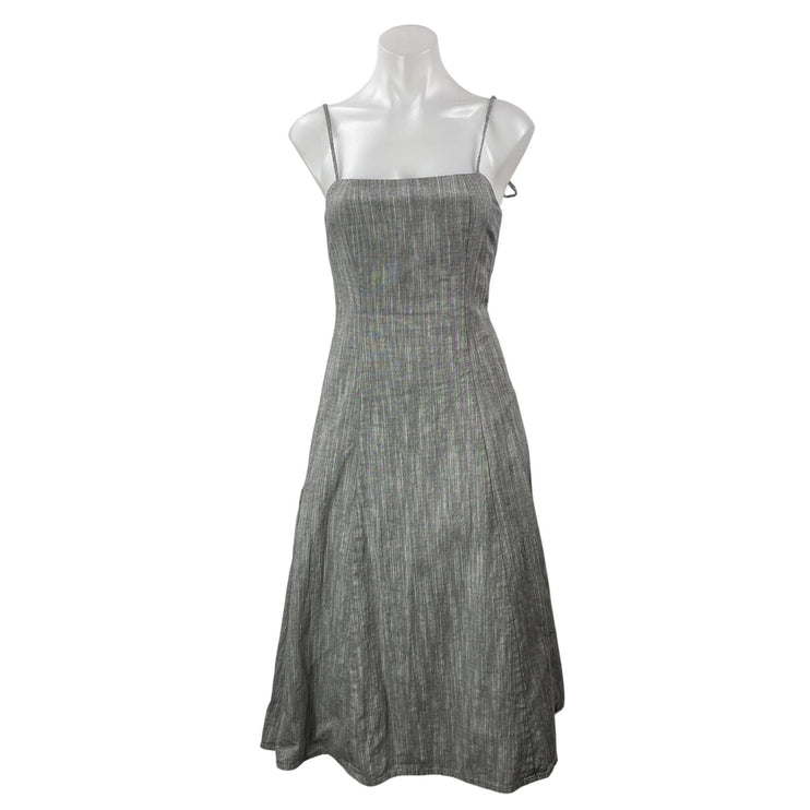 A Dong Silk Gray Sleeveless Tie Cami Square Neck A Line Fit & Flare Midi Dress S