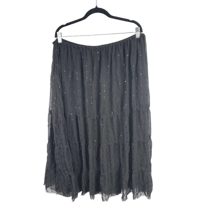 INC International Concepts Black Pleated Sequin Beaded Midi A-Line Skirt Size 2X
