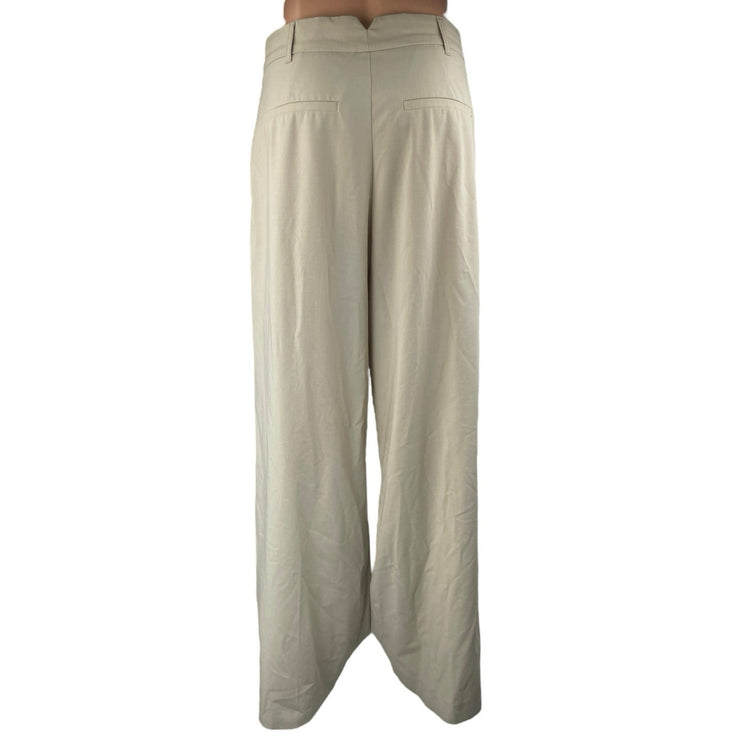 Zara Women's Beige High Waisted Pleated Wide Leg Trousers Dress Pants Size S
