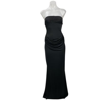 NEW Meshki Black Strapless Bandeau Tube Drape Sheath Prom Maxi Dress Size S