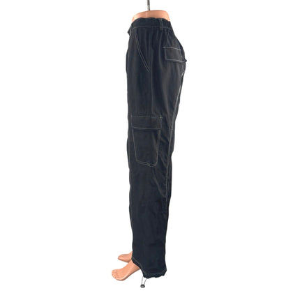 Rebelflow Black High Waisted Straight Palazzo Wide Leg Cargo Trousers Pants S