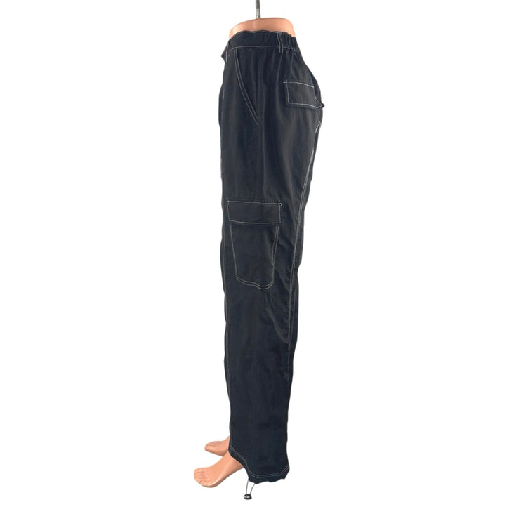 Rebelflow Black High Waisted Straight Palazzo Wide Leg Cargo Trousers Pants S
