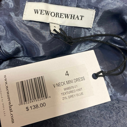 NEW WeWoreWhat Blue Textured Knit Sleeveless Plunge Neck Mini Flared Dress Sz 4