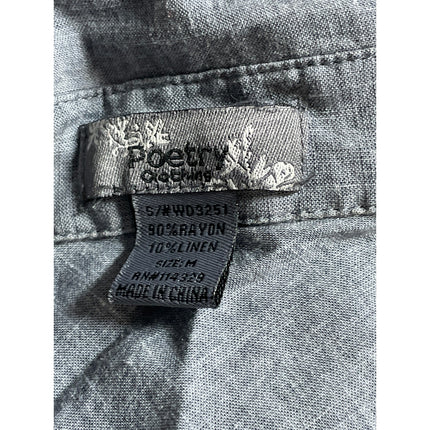 Poetry Women's Gray Linen Half Sleeve Button Front Collared Henley Shirt Top M