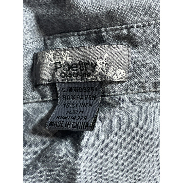 Poetry Women's Gray Linen Half Sleeve Button Front Collared Henley Shirt Top M