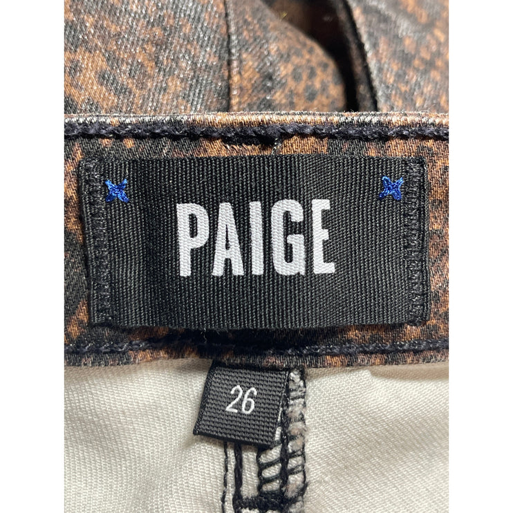 Paige Hoxton Brown Coated Snakeskin Print Mid Rise Skinny Denim Jeans Pants 26