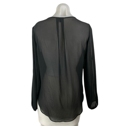 Naked Zebra Women's Black Long Sleeve V Neck Sheer Back Shirt Blouse Top Size M