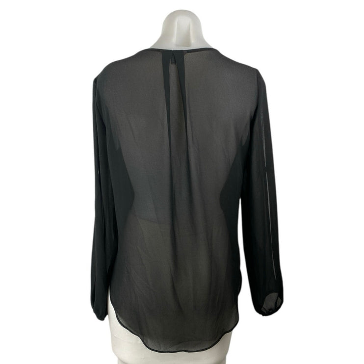 Naked Zebra Women's Black Long Sleeve V Neck Sheer Back Shirt Blouse Top Size M