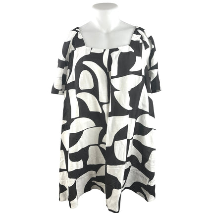 Country Road Black White Linen Abstract Short Sleeve Mini Shift Dress Size 12