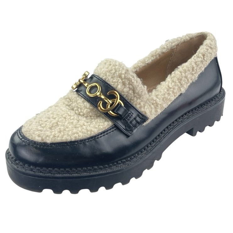 Circus by Sam Edelman Deana Black Sherpa Slip On Chunky Platform Loafers Shoes 6