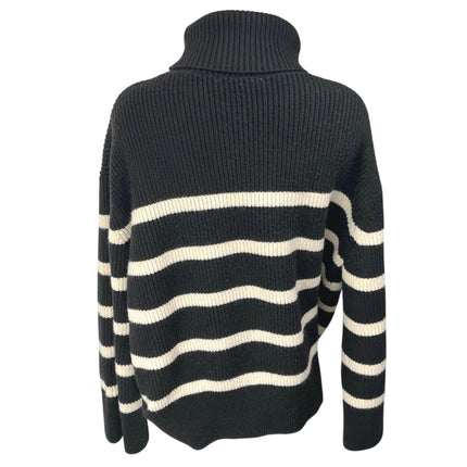 Zara Black White Striped Rib Knit Turtleneck Long Sleeve Pullover Sweater Top M